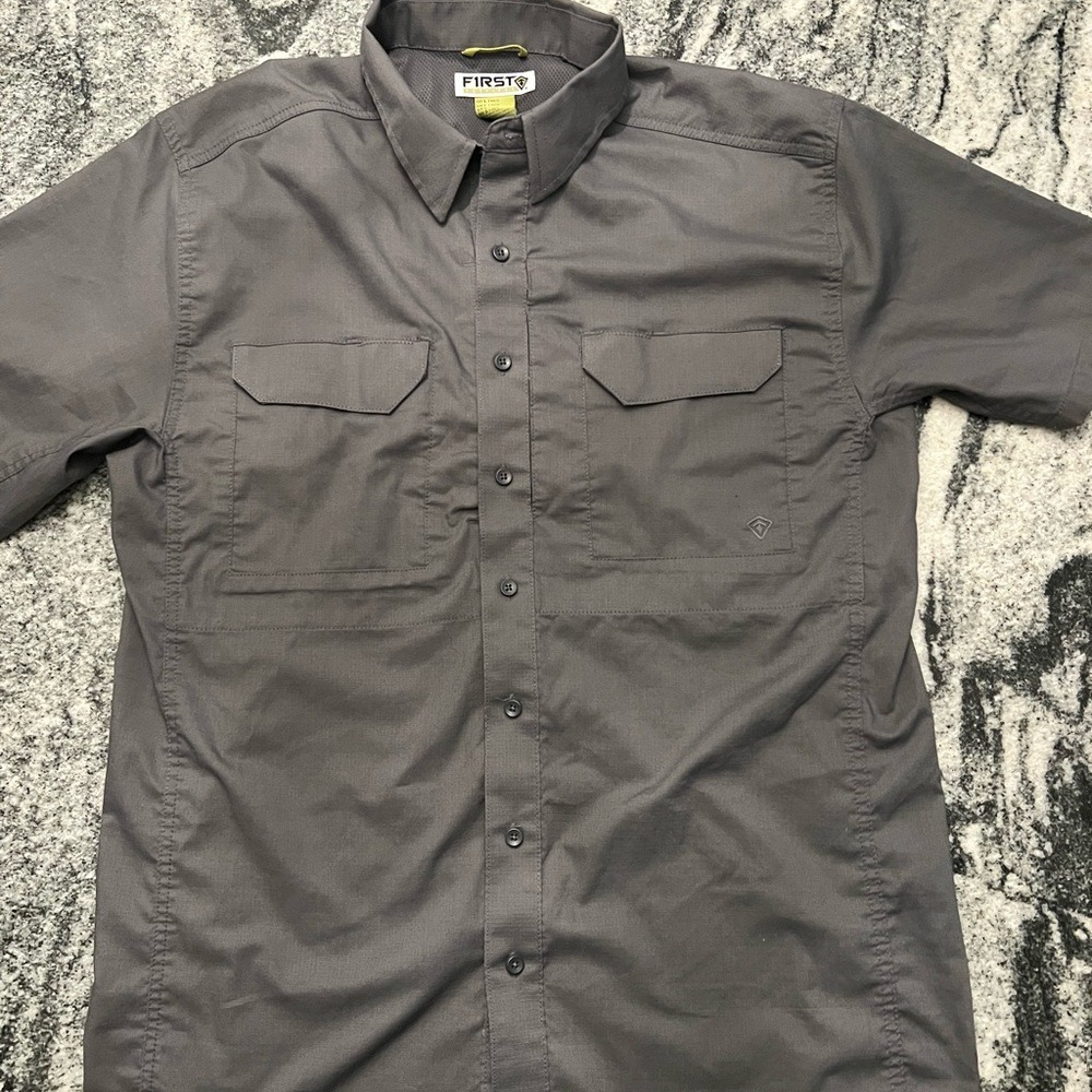 First Tactical Men's Large Charcoal Button Down Shirt multiple pockets
